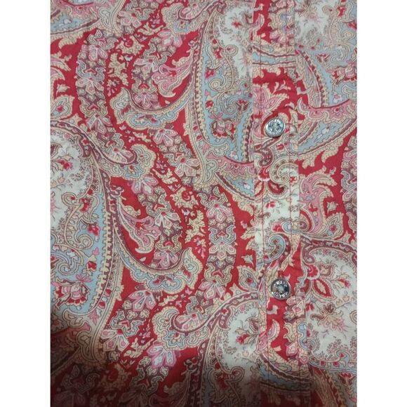 Chaps Ladies 2x Paisley Button Down Shirt Top Blouse Red Taupe Long Sleeve - Picture 4 of 7